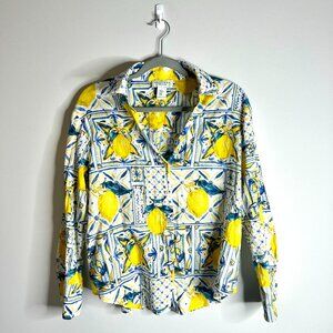 Calypso St. Barth Lemon Novelty Print Button-Up Vacation Resortwear Top Sz M